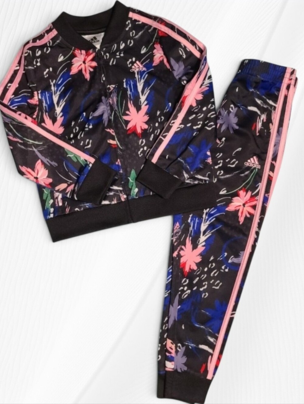 🌸 Adidas Girls Tropical Floral Tricot 2-Piece Bomber Tracksuit Set (Size 6)